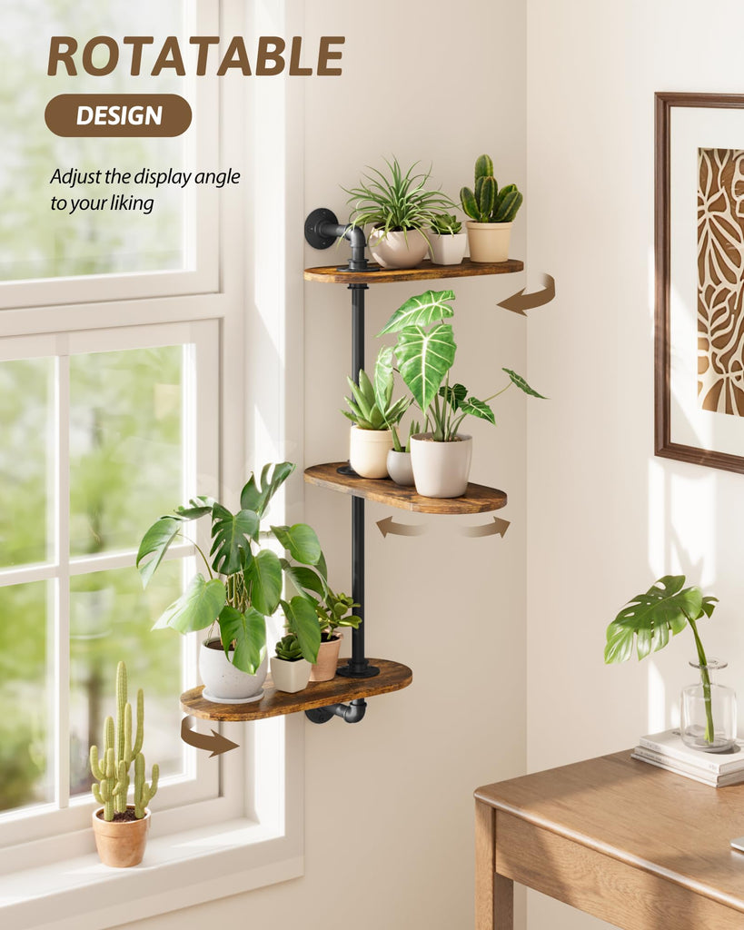 3-Tier Rotating Window Plant Shelf Wall Mounted Plant Stand