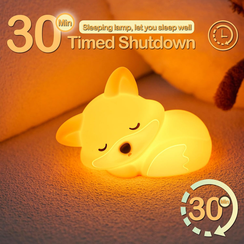 Fox Night Light, LED Squishy Novelty Animal Lamp, Food Grade Silicone, 2 Level Dimmable, Nursery Nightlight for Desk