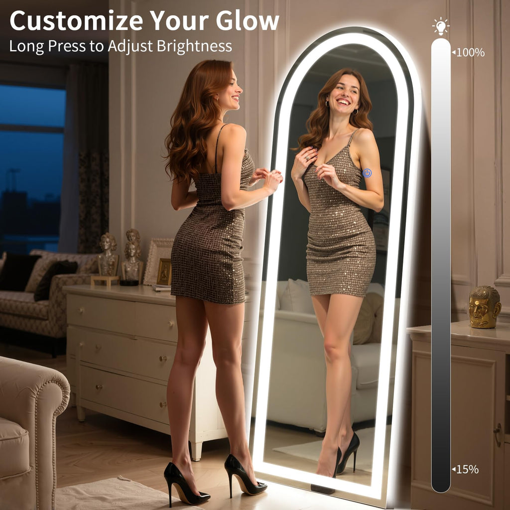 Arch Full Length Standing Mirror with LED Lights, 56"x20" Lighted Mirror with Dimming & 3 Color Lighting, Tall Mirror