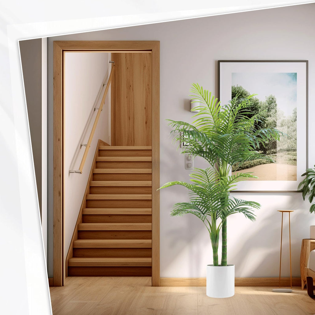 5FT Artificial Palm Tree - Faux Golden Cane Palm Tree Tropical UV Resistant Fake Plant Indoor with Weighted Pot Home