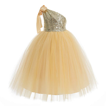 One-Shoulder Sequin Tutu Junior Flower Girl Dresses Christening Dresses 182 10