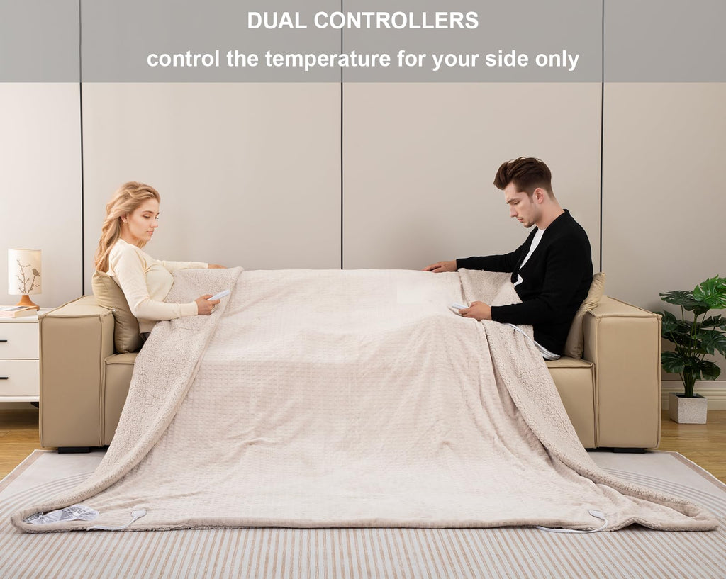 Waffle Electric Heated Blanket with Dual Control 84x90, Khaki