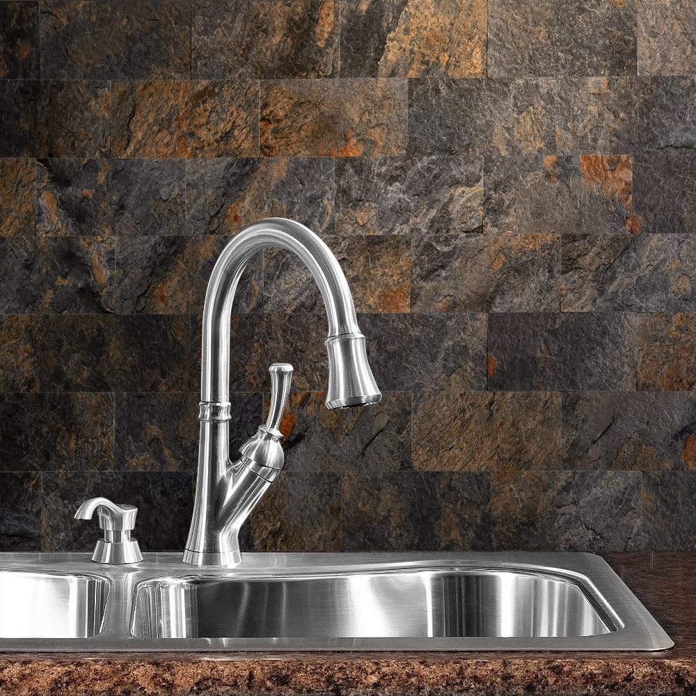 100 Piece Rust Slate Peel and Stick Backsplash Wall , 3" x 6" PVC Faux Stone Stick on for Backsplash Kitchen