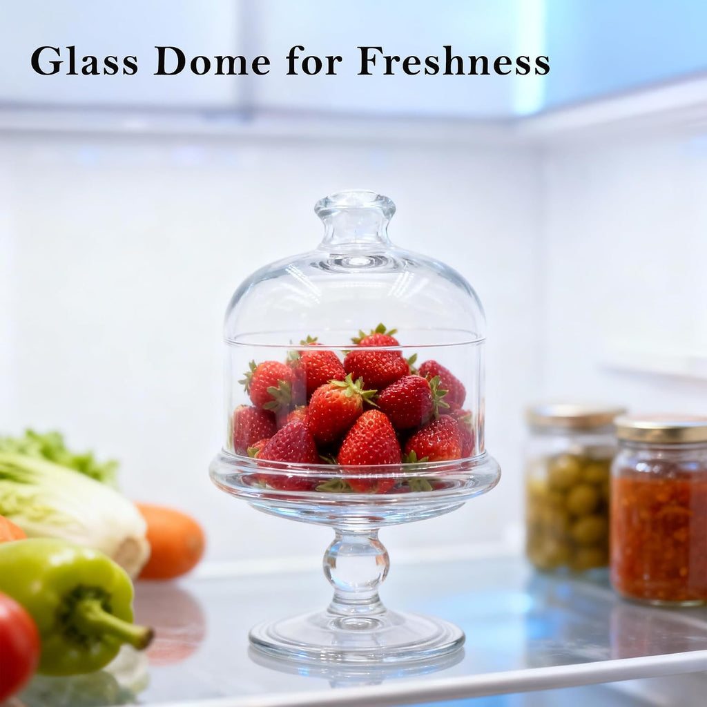 Glass Cake Stand with Dome, Clear Glass Cloche on Pedestal - Elegant Dessert Display for Cakes, Cupcakes, Cookies &
