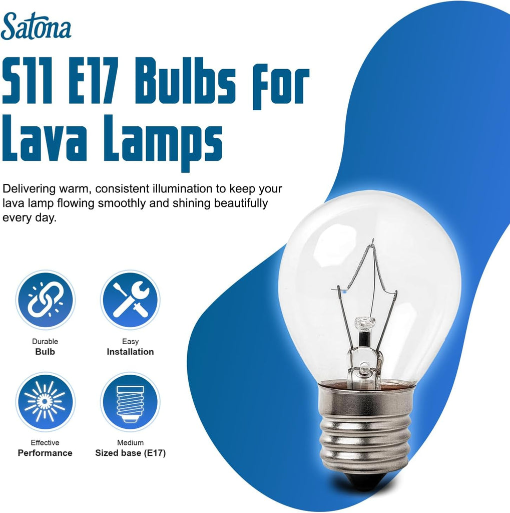 Lava Lamp Bulbs, 4 Pack 40 Watt Lava Lamp Bulbs, S11 E17 Base Replacement - Compatible with 14.5-Inch/20-Ounce Lava
