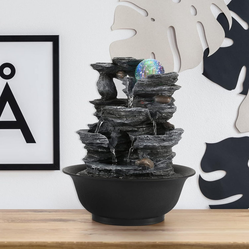 Tabletop Water Fountain Indoor Waterfalls Fountains with Colored LED Light Decorative Feng Shui Tabletop Fountain