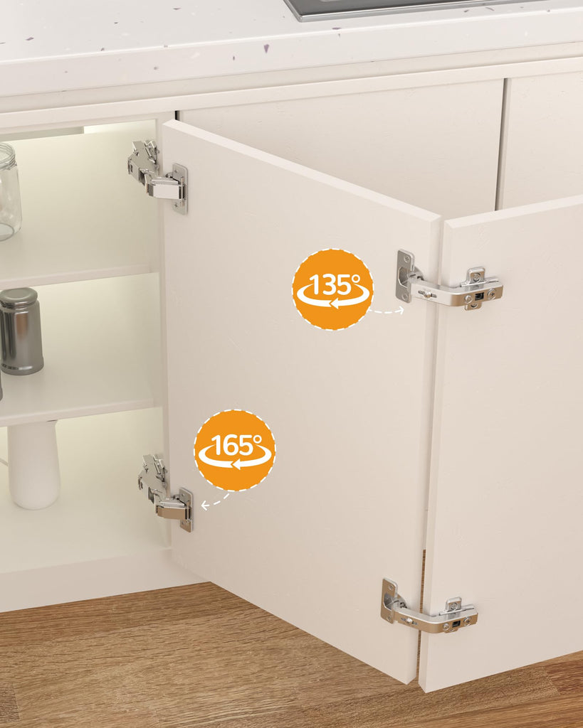 2 Pair 135 Degree & 165 Degree Hinges Kit for Pie Corner Cabinets, Hidden Lazy Susan, Face Frame Self Closing, Clip