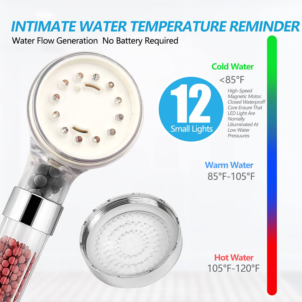 LED Shower Head with Handheld, Shower Head High Pressure Shower Head with Hose & Holder, 3 Water