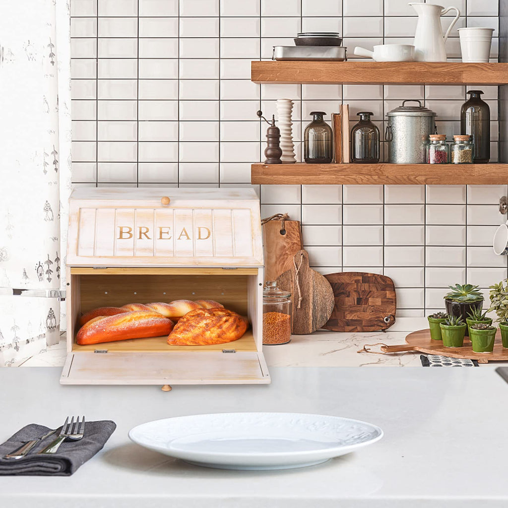 Bread Box - Vintage Double Layer Farmhouse Counter,White