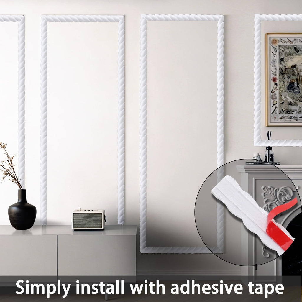 196.8" x 0.79" Peel and Stick Unfinished White Molding Trim with Twisted Rope Moulding, Flexible Decorative Strip