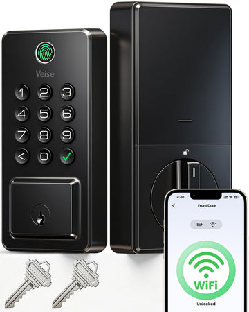 WiFi Smart Fingerprint Deadbolt Front Door Lock, Matte Black