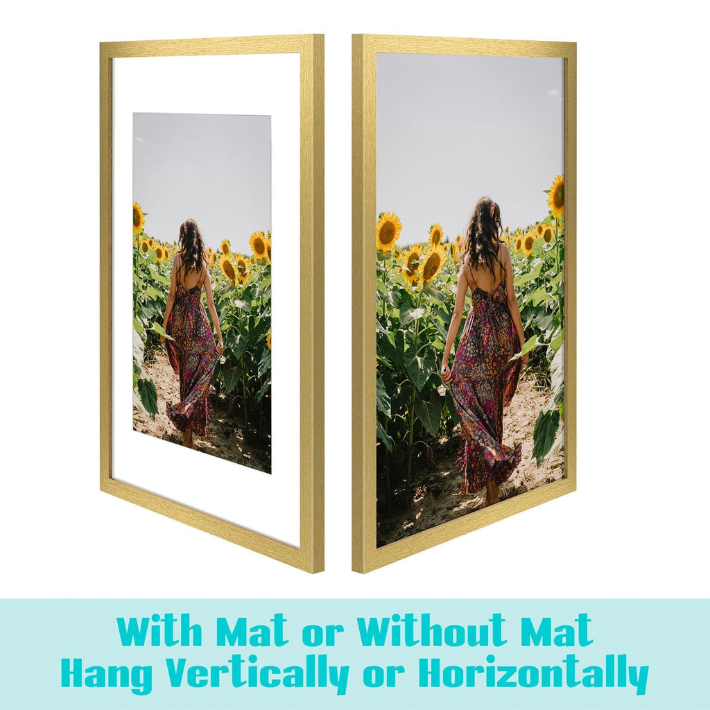 2 Pack 16x24 Gold Picture Frame with Real Glass Mat for 12x18