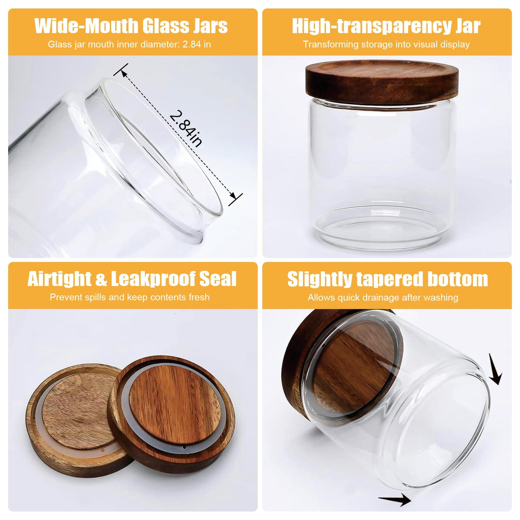 Glass Canisters With Wooden Lids, Kitchen Jars for Storage 5 Pack