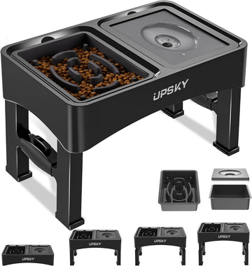2-in-1 Elevated Dog Bowls Set with 4 Height Adjustable Stand, Balck
