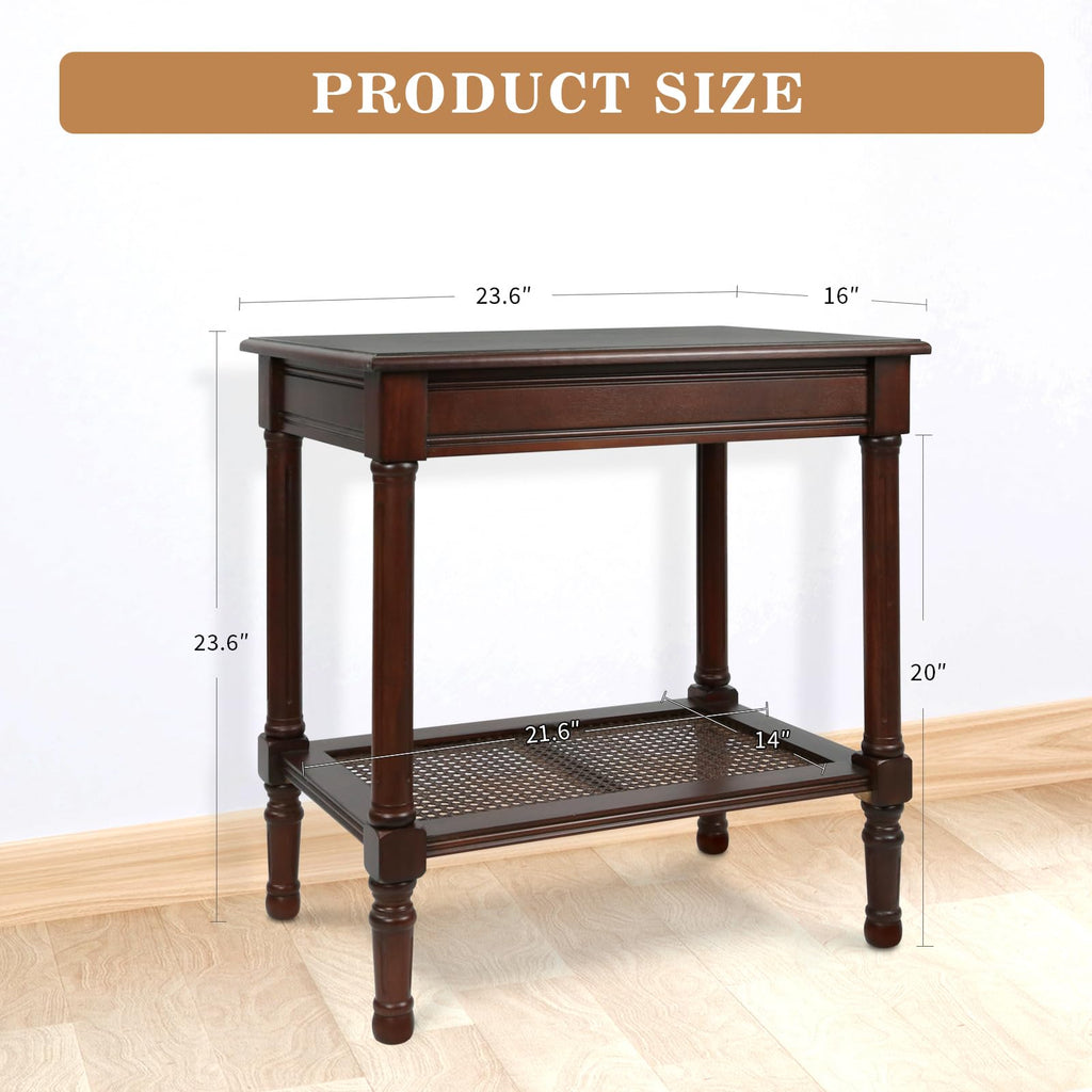 Jamestown Side Table with Rattan Shelf, Cherry