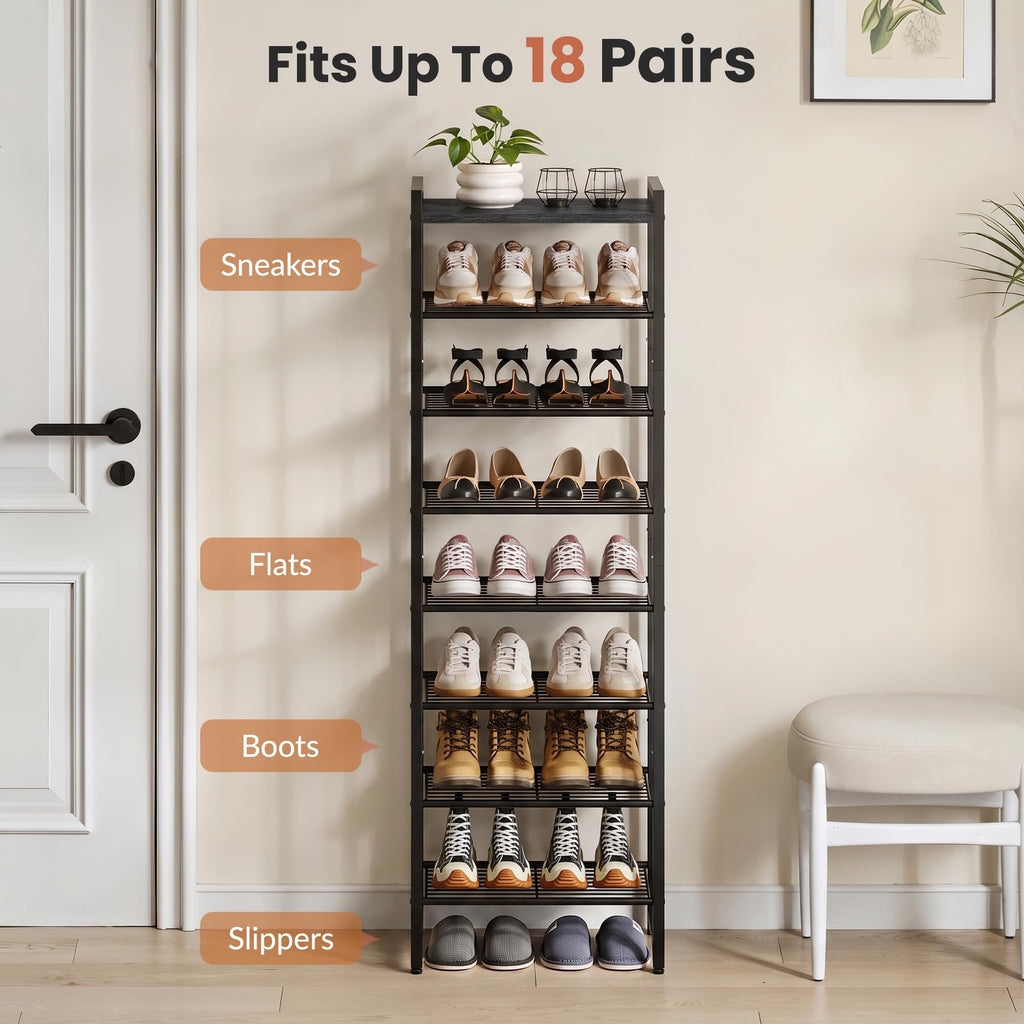 Narrow Shoe Rack 8-Tier, Tall Shoe Organizer for Small Spaces