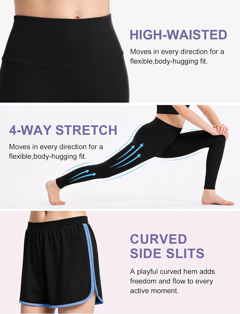 Girls 3 Piece Workout Sets, Long Sleeve Top, Shorts and Leggings