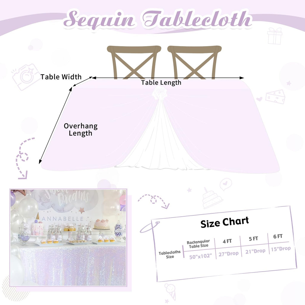 50x102 Inches Sequin Tablecloth Sparkle Iridescent Rectangle Table
