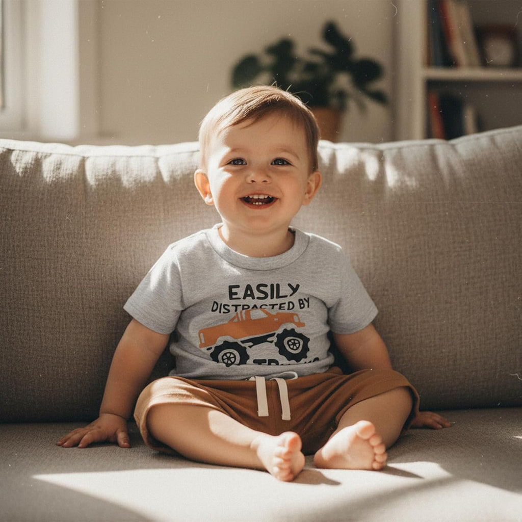 Toddler Baby Boy Clothes Summer Trucks Tractors T-Shirt Shorts Set