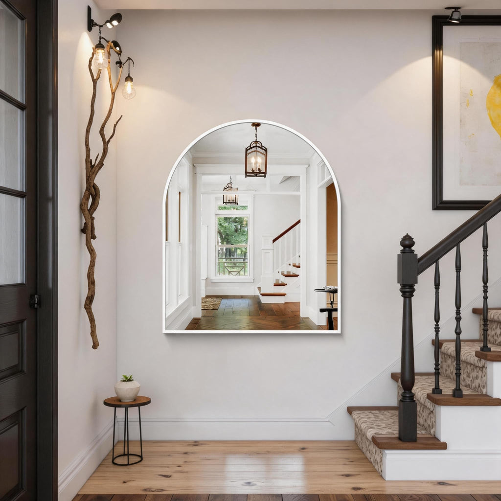 Arched Wall Mirror, 30"x36" White Arched Mirror