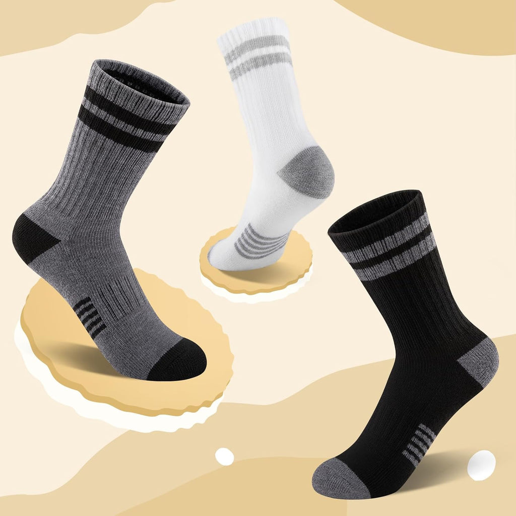 10 Pairs Boys Crew Long Athletic Socks for Old Kids Calf Sports Half Cushioned