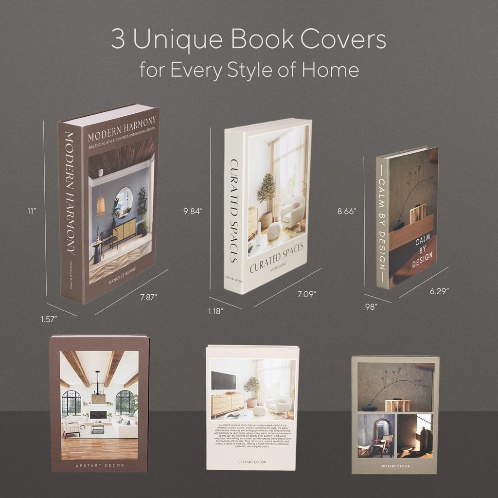 Modern Decorative Books Set of 3, Brown & Cream Faux Books with Storage | Large magnetic fake book boxes to store