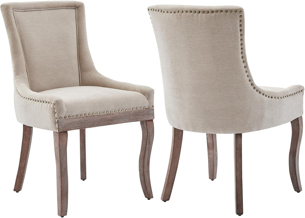 Modern Dining Chairs Set of 2, High Back Dining Chairs Side Chairs with Solid Wood Legs, Upholstered Fabric Dining