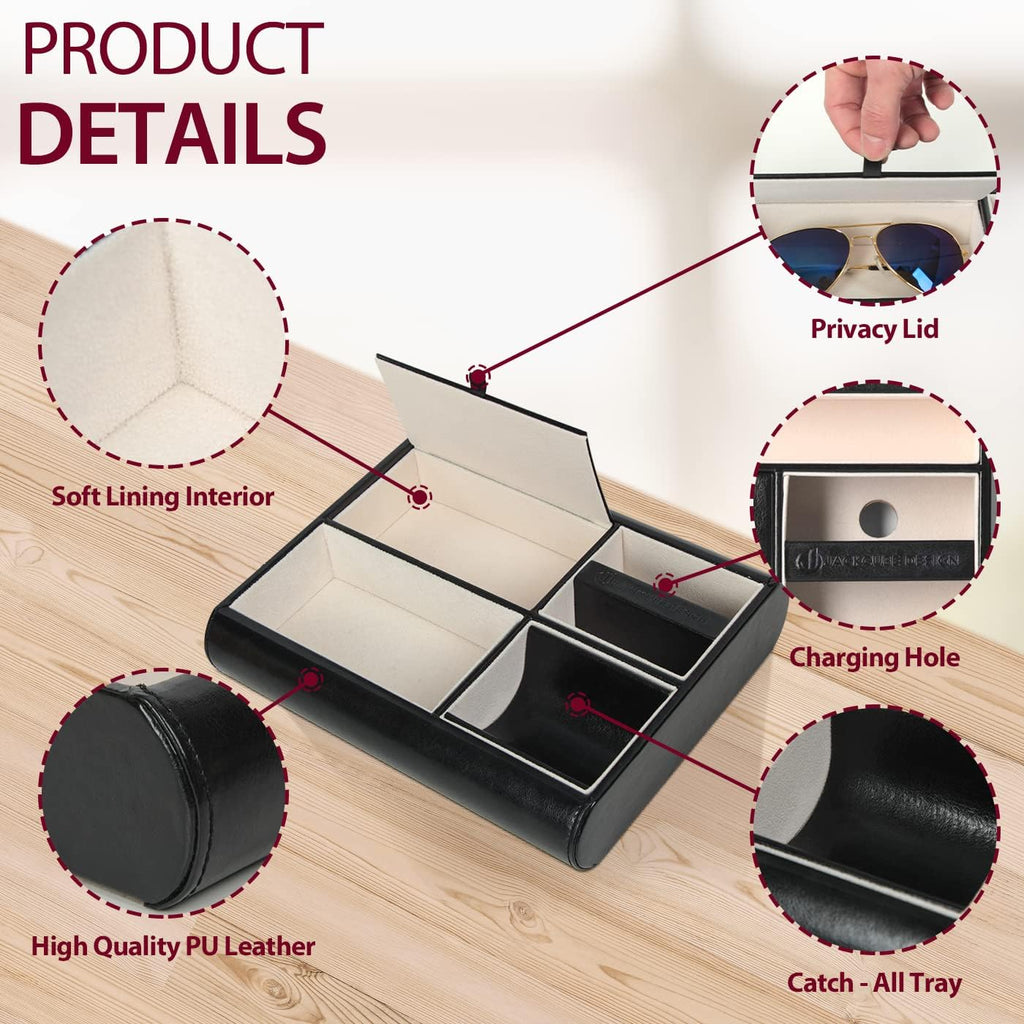 Valet Tray,Nightstand Desk or Dresser Organizer, Catch-All for Keys, Phone, Wallet, Coin, Jewelry, and More (Black /