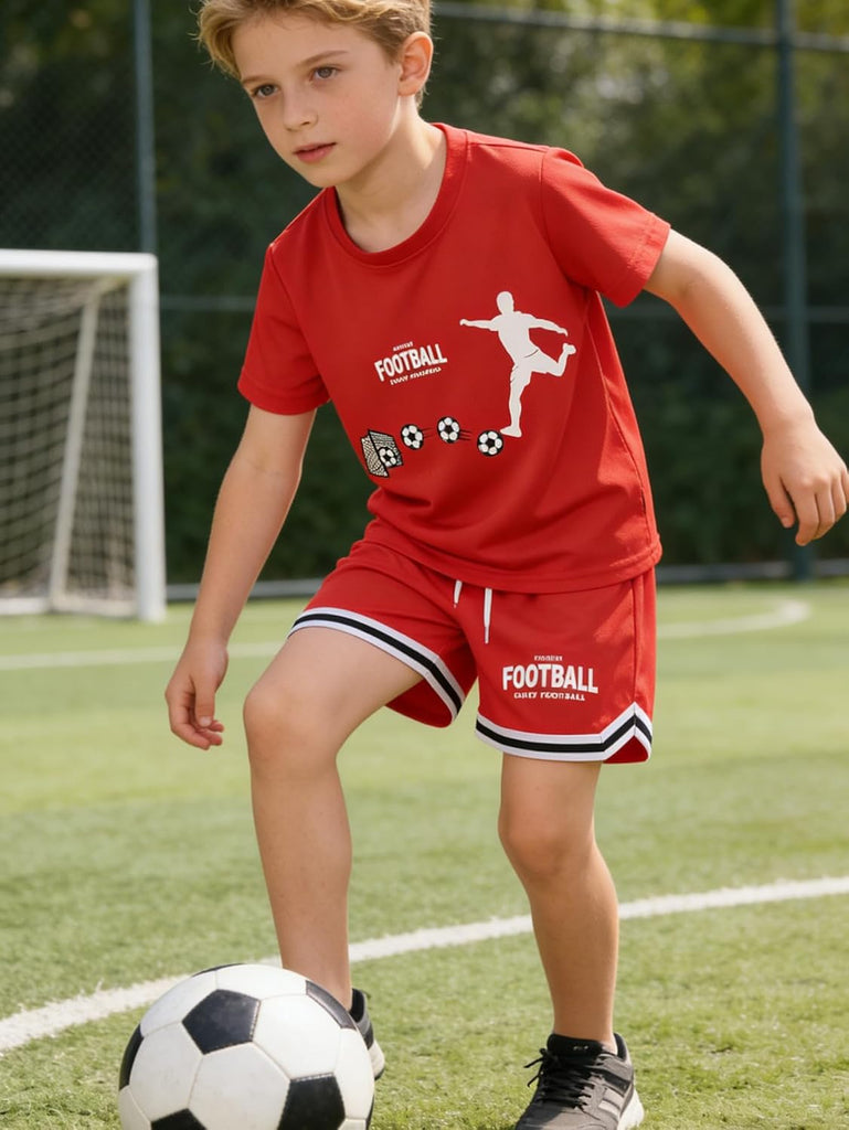 Boys' Active Shorts Set 2 Piece Outfits Short Sleeve T-Shirt and Shorts Summer Activewear Set for Boys