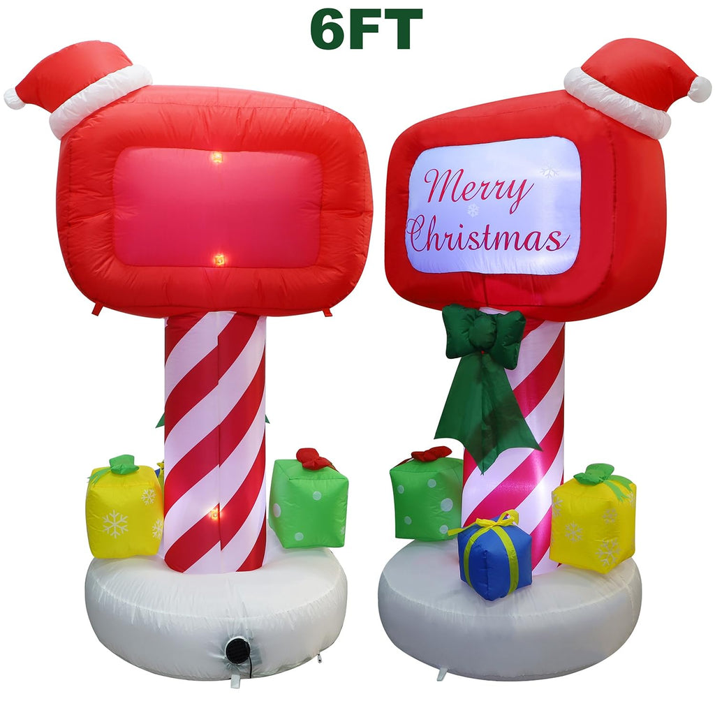 Christmas Inflatables Decorations Outdoor, 6FT Inflatable Xmas Mailbox with Built-in LED Lights, Lighted Blow Up