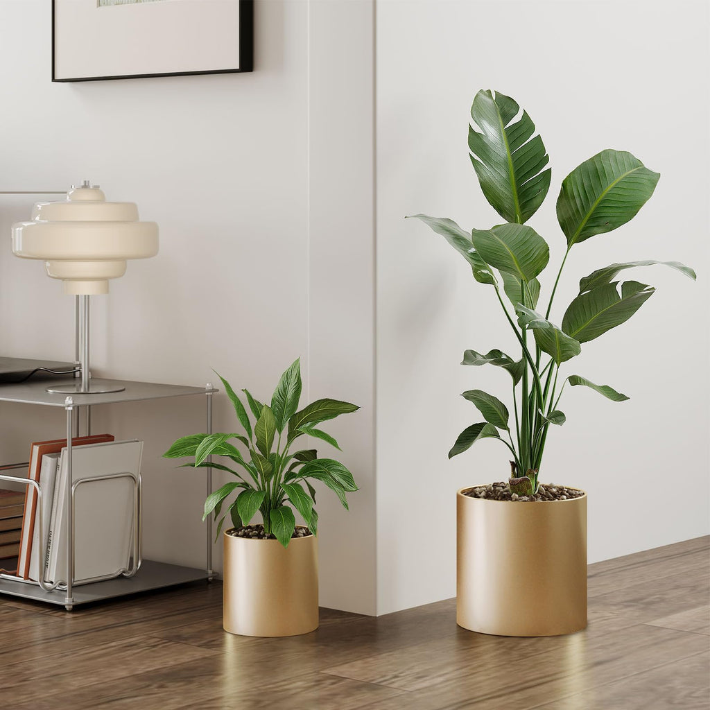 Gold Metal Plant Pot with Drainage Hole, 7'' & 10'' Mid Century Pot Indoor Outdoor Planters, Home Decor Gift Window