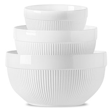 Large Ceramic Mixing Bowls, White Kitchen Bowls (1QT/2.3QT/4.6QT), Set of 3 Nesting Bowls for Baking, Cooking