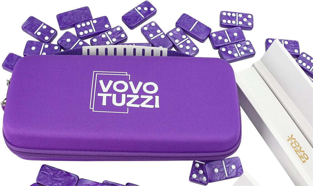 Dominos Set for Adults, Double 6 Dominoes Set with 4 Domino Wooden Racks, Marble Purple Dominos for Kids and Adults