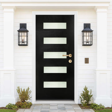 36" x 80" Fiberglass Entry Door, Modern Front Door with Vinyl Frame & Brickmould, Black Finished Knock-Down