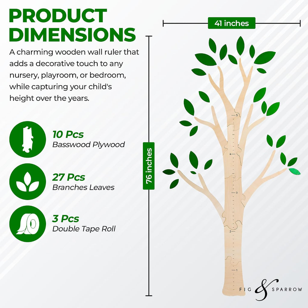 Wooden Growth Chart for Wall - Tree Height Chart for Kids, Wooden Growth Ruler, Nursery Growth Chart, Toddler Room