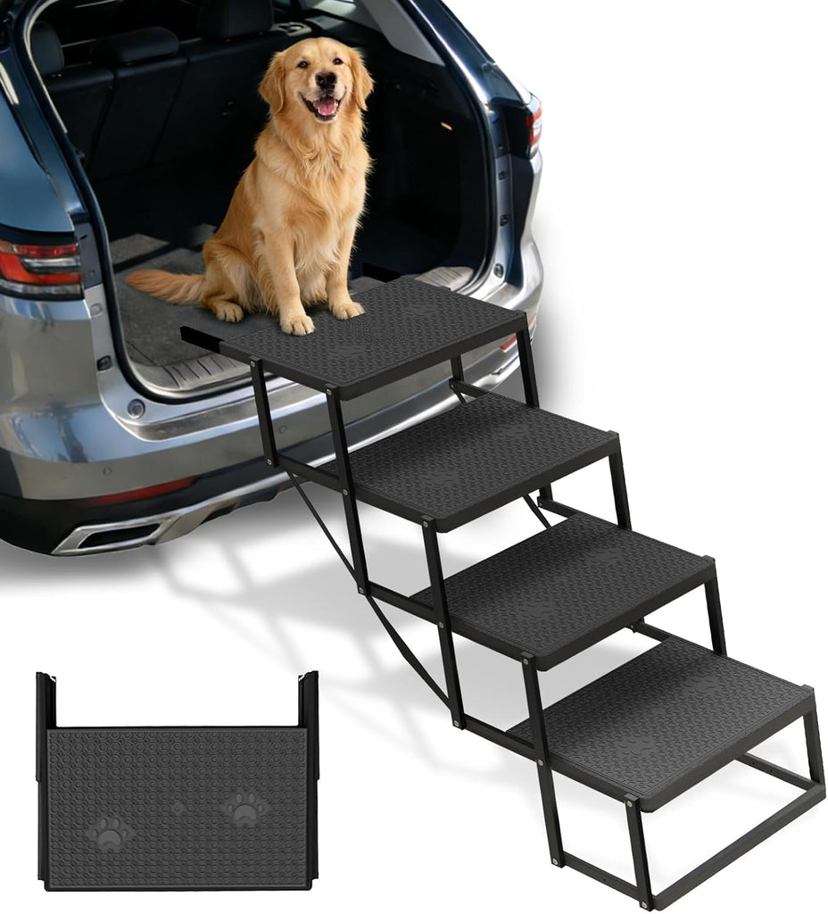 Dog Steps for Car, Truck, SUV, Dog Stairs for Car with Upgraded Non-Slip Surface, Foldable Dog Ramp for Car