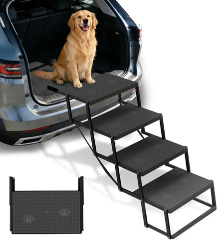 Dog Steps for Car, Truck, SUV, Dog Stairs for Car with Upgraded Non-Slip Surface, Foldable Dog Ramp for Car