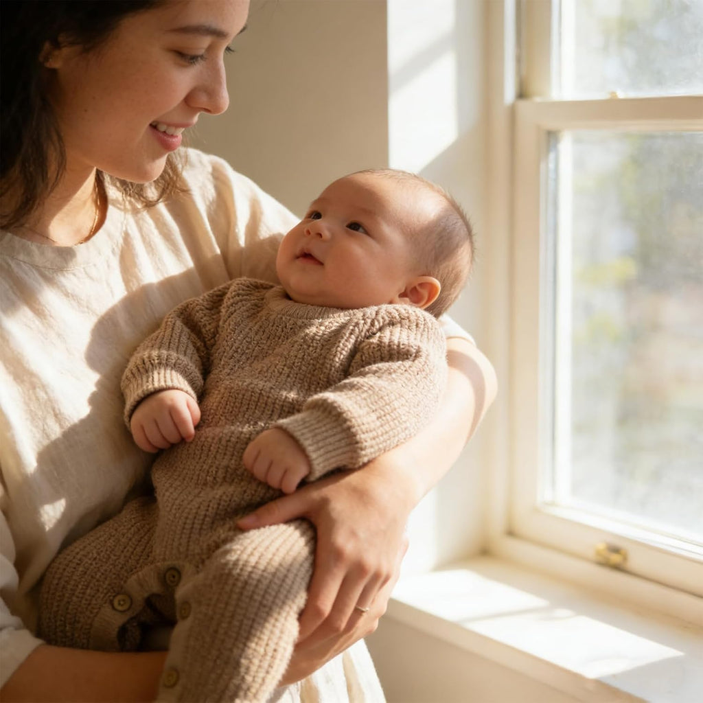 Cozy Baby 100% Cotton Knitted Romper, White Long Sleeve Jumpsuit, Winter Outfit, Button Closure