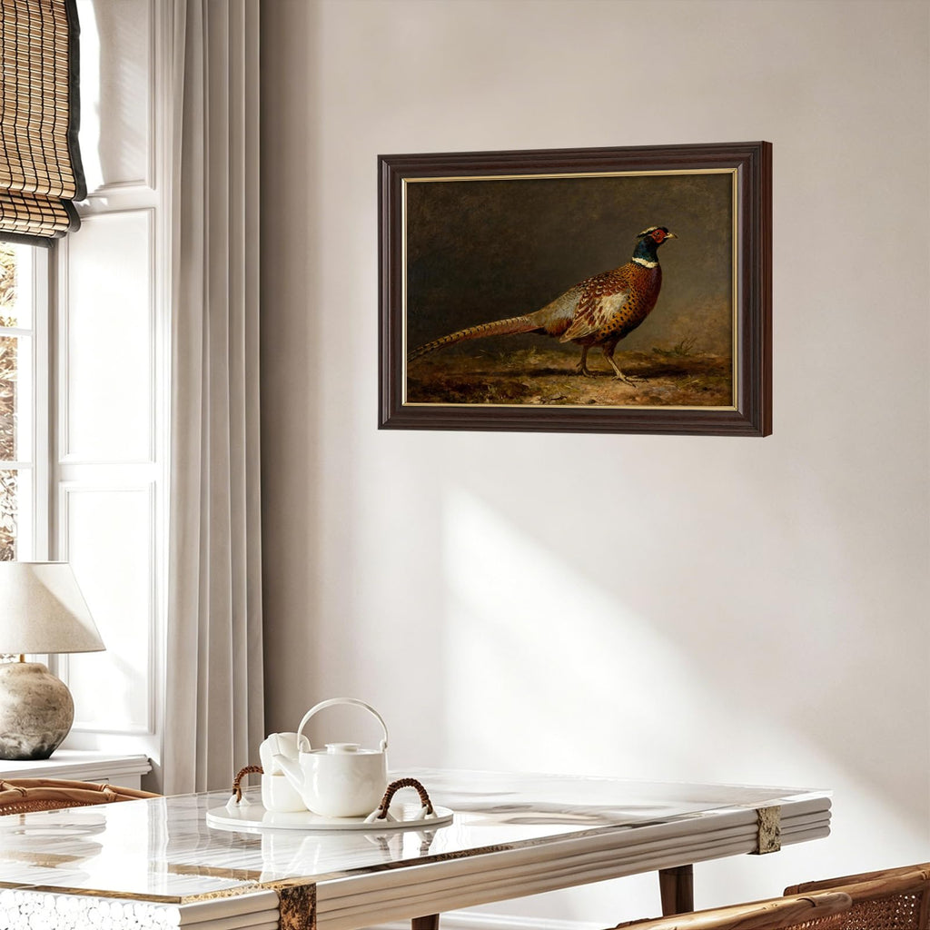 Antique Framed Pheasant Canvas Wall Art, Vintage Bird Portrait Oil Painting Canvas Prints, Traditional Farm Wall