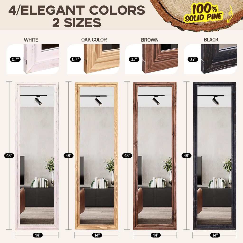 48"x14" Door Mirror, Rustic Full Length Mirror, Over The Door Hanging Mirrors Full Length, Wooden Hanging Mirrors