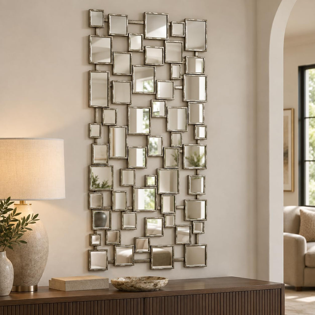 Large Modern Accent Wall Mirror Silver 23.6"x47" Metal Framed Decorative Mirror Bedroom Living Room Home Decor