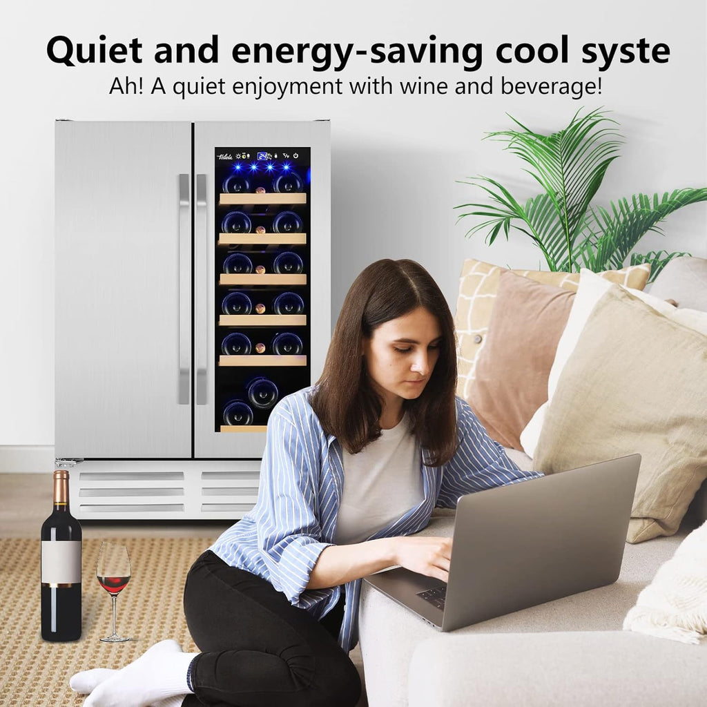 Wine and Beverage Refrigerator,24 Inch Dual Zone Wine Beverage Cooler, Built