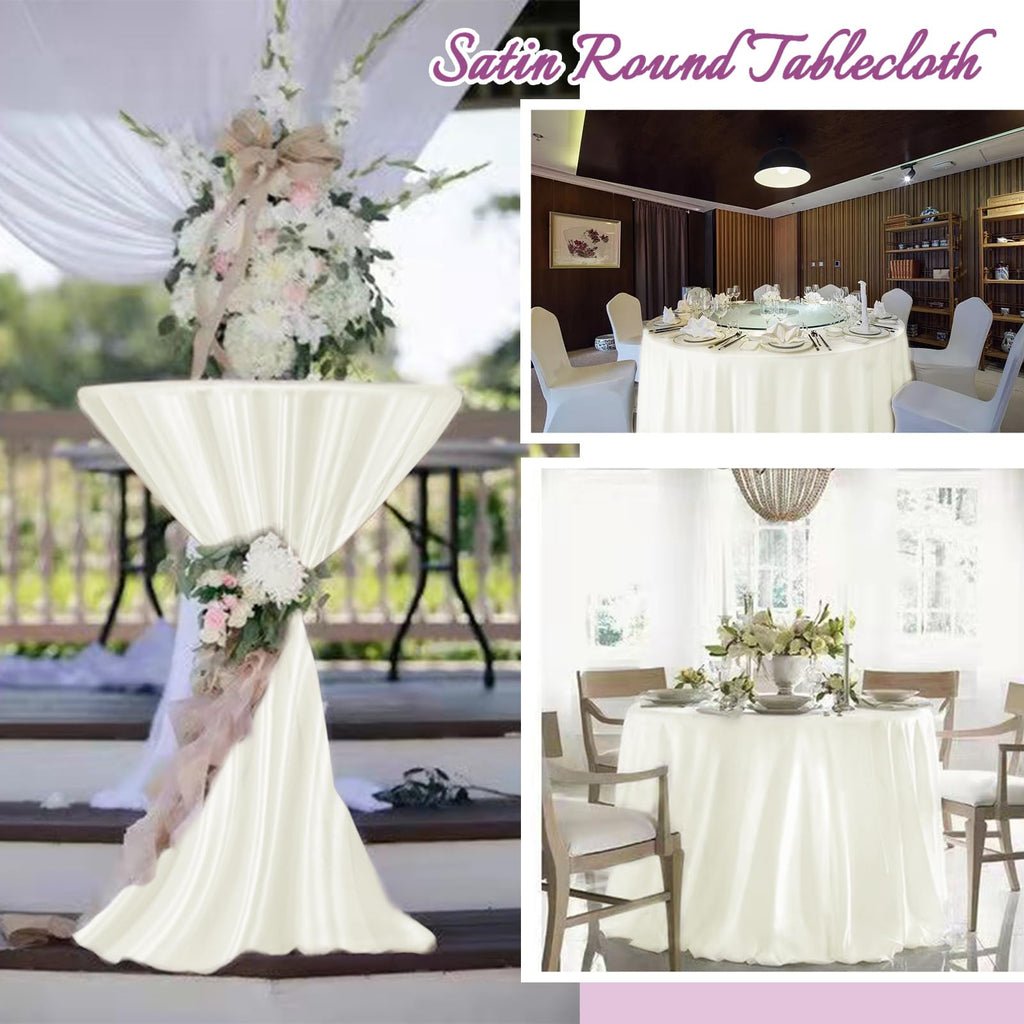 Ivory Satin Tablecloth, 6 Pack 120 Inch, Round Table Cloth Silk