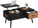 Lift Top Coffee Table, Wooden Small Center Tables with Large Storage Shelf Drawer and Hidden Compartment Modern, Black