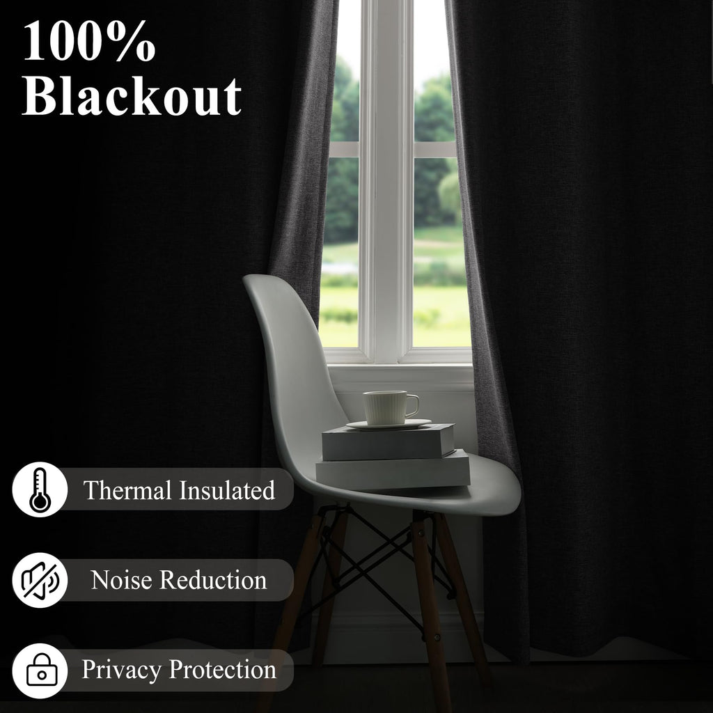Extra Wide Linen Window Drapes for Sliding Glass Doors 100% Blackout Linen Textured Curtains Grommet Top Drapery
