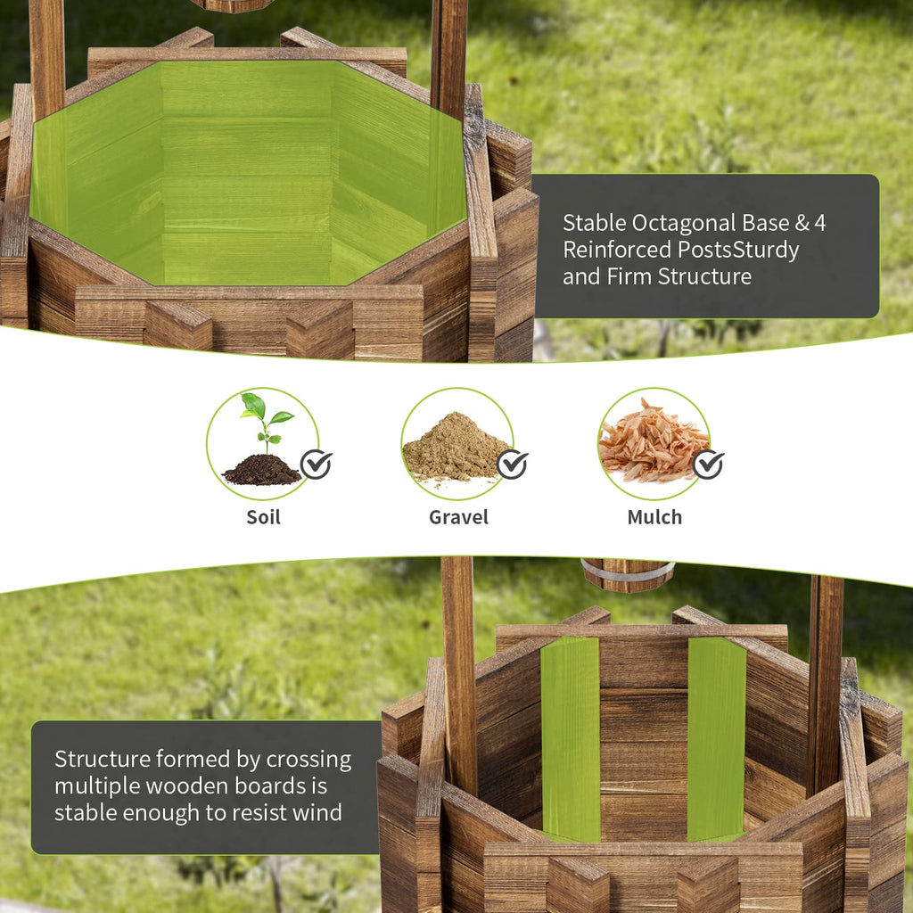 25" Outdoor Wooden Wishing Well Planters with Hanging Bucket