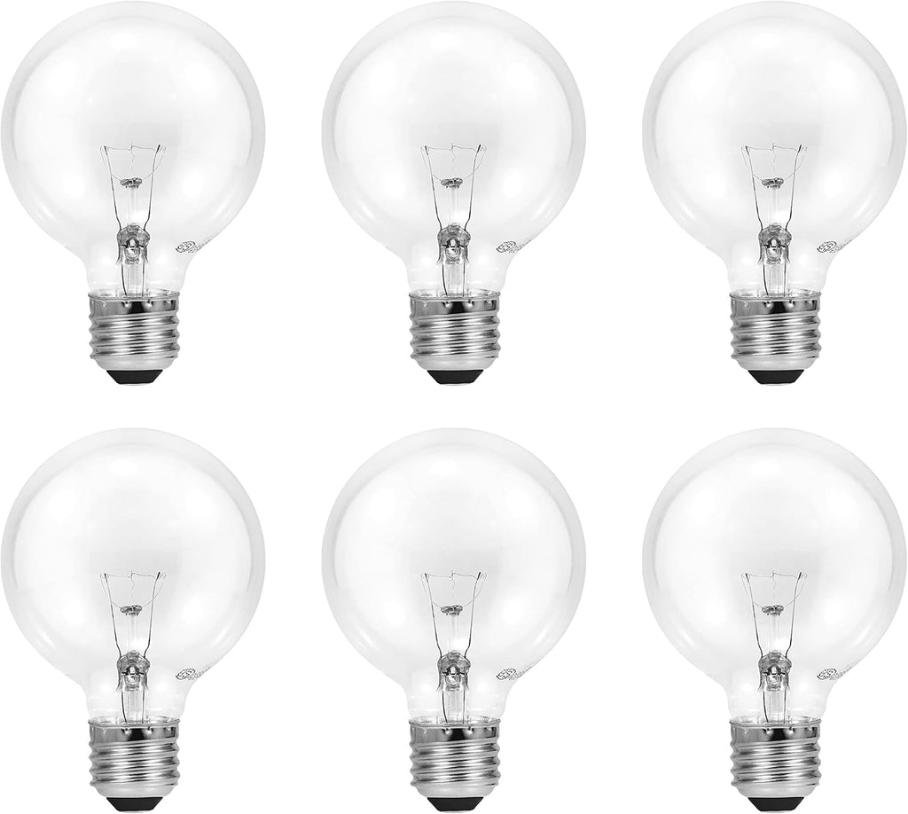 40 Watt Vanity Light Bulbs 6 Pack - Incandescent E26 Medium Base Globe Bulbs for Bathroom, Dimmable G25 Type G Round