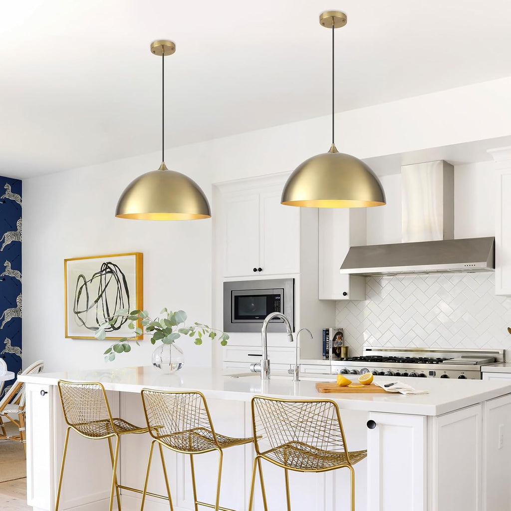 Gold Pendant Light 15.7", Modern Pendant Lights Kitchen Island, Large Farmhouse Hanging Lamp for Dining Room Bedroom
