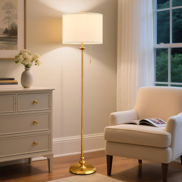 60" Gold Floor Lamp, Floor Lamps with Fabric Shade