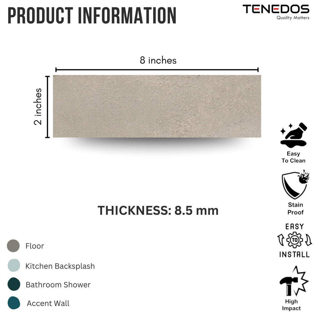 Matte Grigio Porcelain Subway Tile - 2"x8" Wall and Floor, Backsplash , Shower, Fireplace Accent - Great for